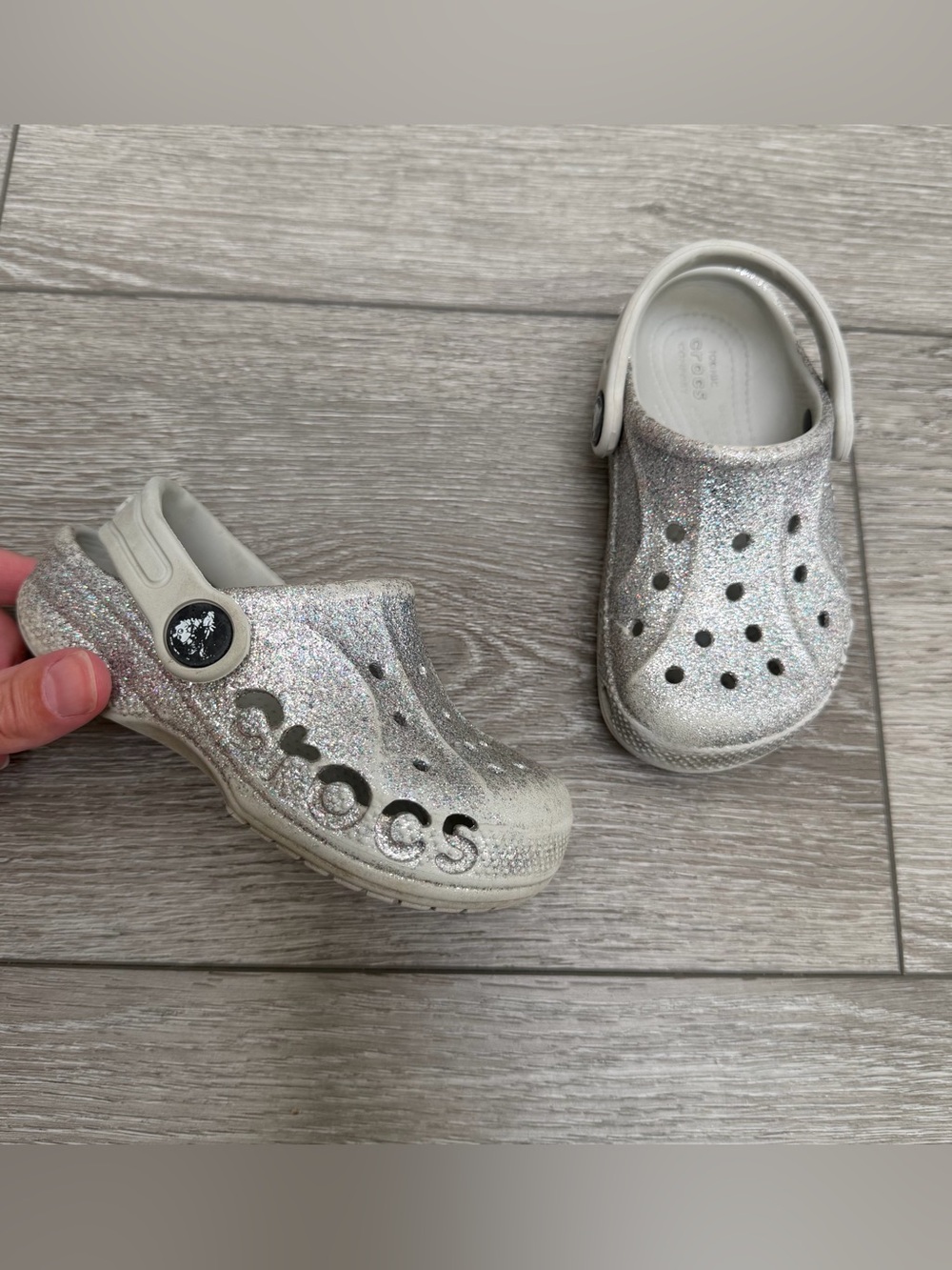 CROCS BAYA GLITTER CLOG SLIP ON WATERPROOF SHOE SILVER TODDLER C 8